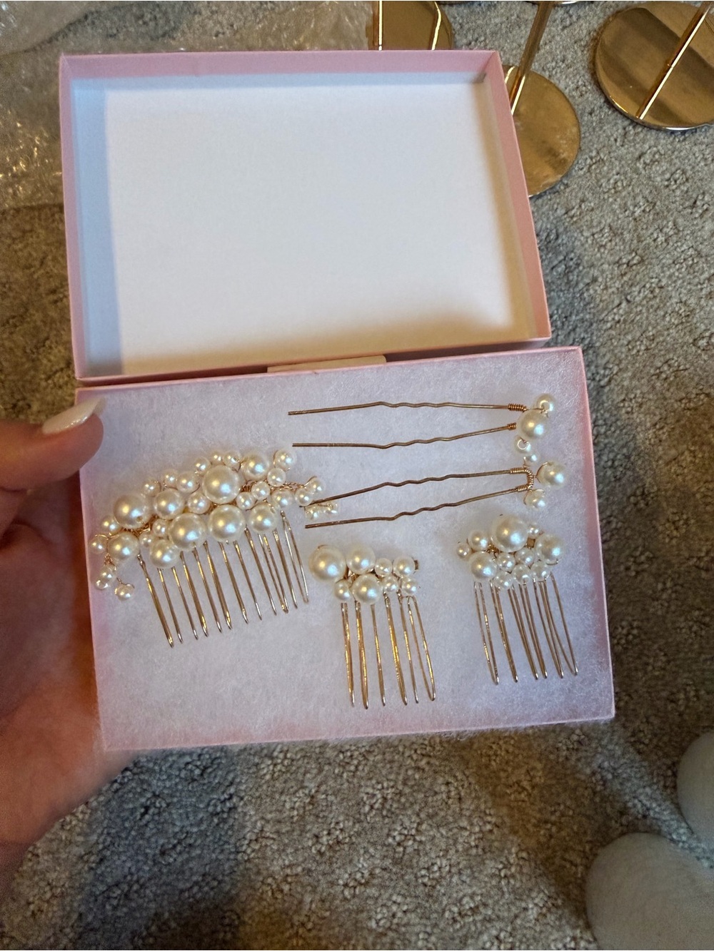 Gold Pearl Hair Comb and Pin Set - Classic Bridal Accessories